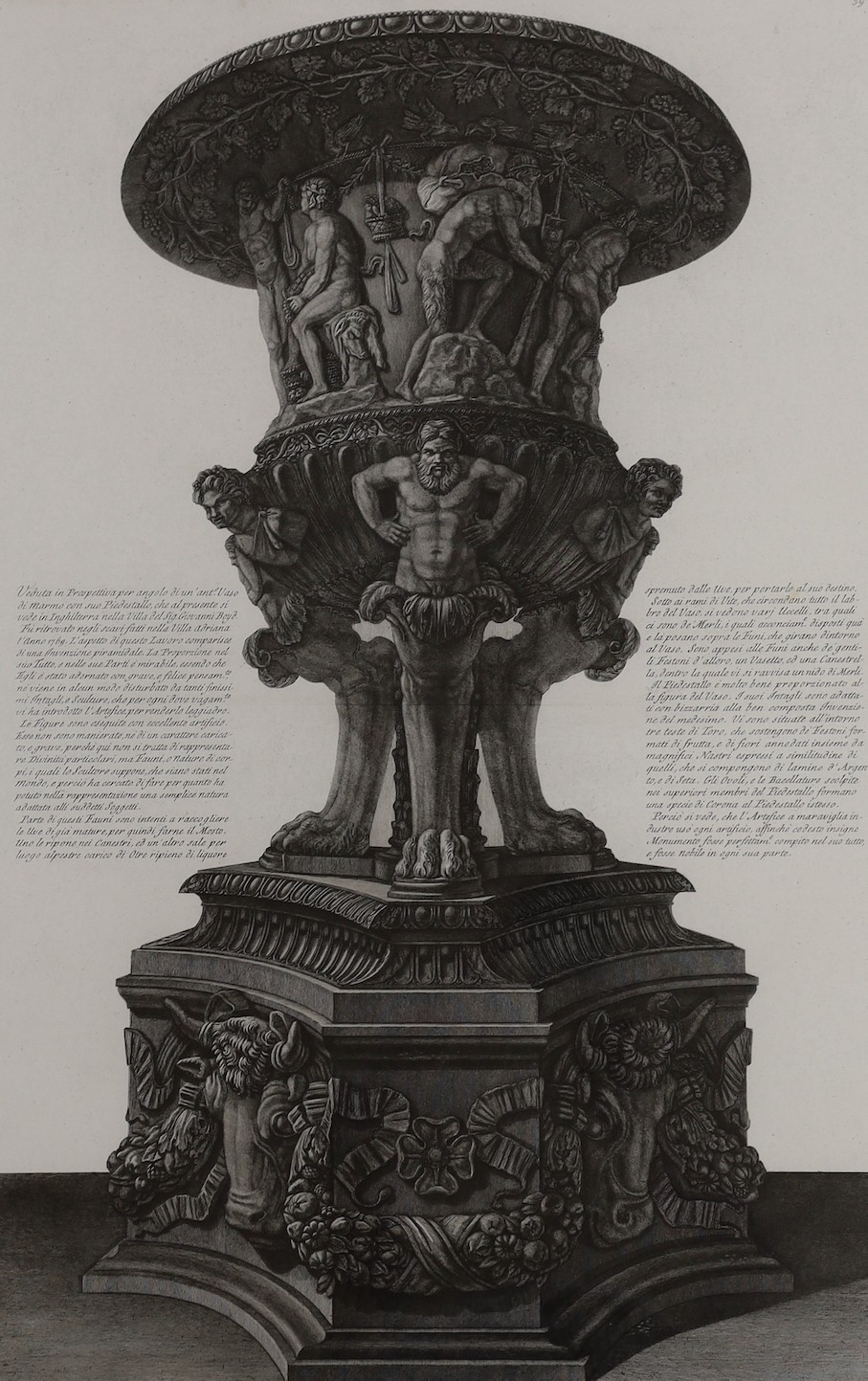 Piranesi , 'Vaso Antico di Marmo', 'Anto Vaso di Marmo', 'Vaso Antico di Marmo' and 'Aré del Tutto', four engravings, largest 75 x 48cm